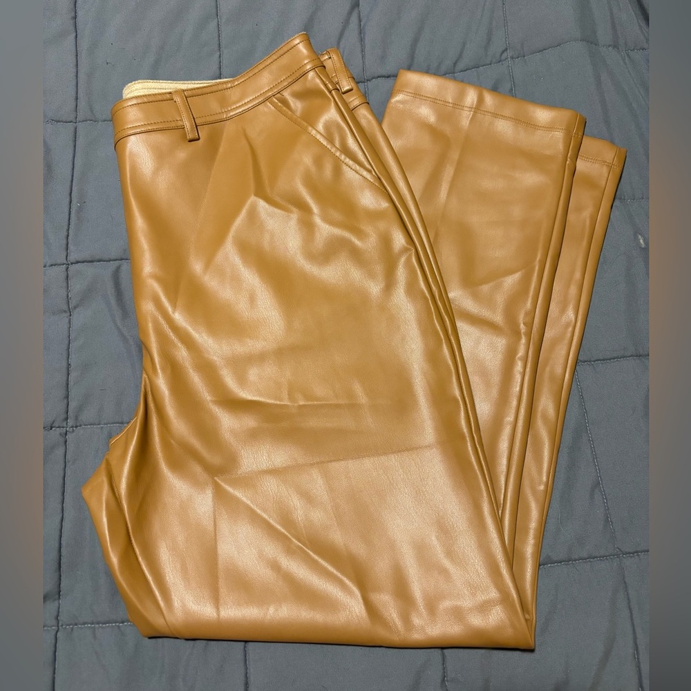 HALOGEN Tan Beige Faux Leather Trousers Womens Size 12 - Picture 9 of 9